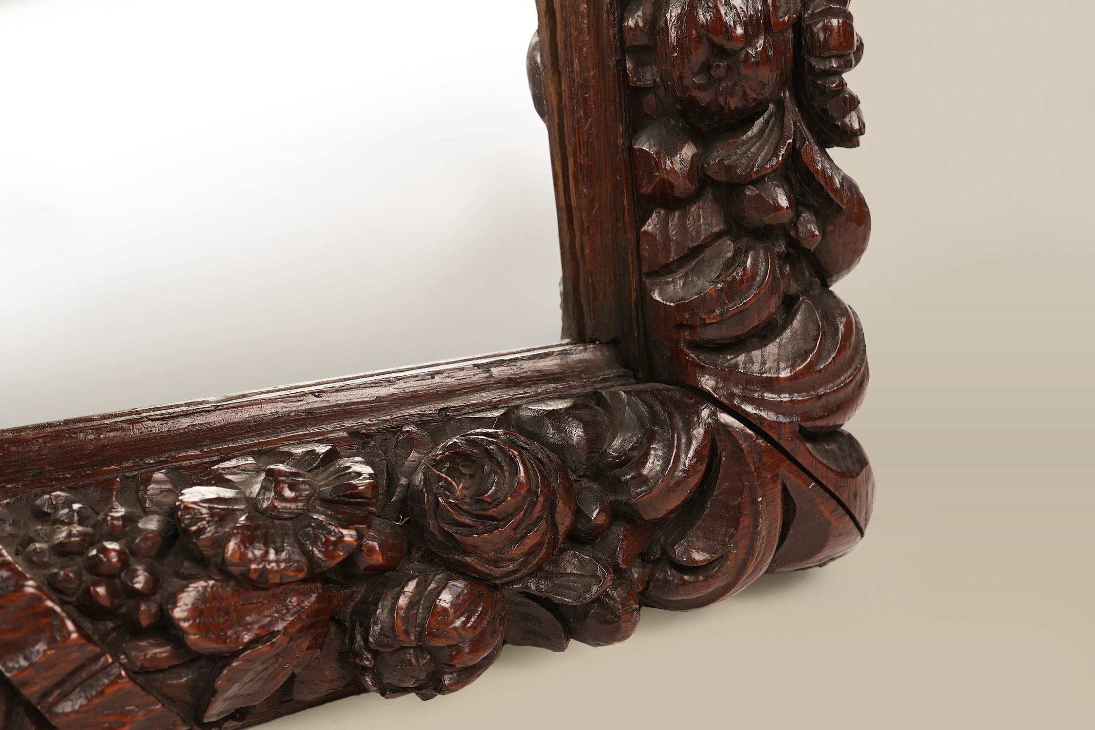 Rare large Antique Baroque or Rococo style hand carved oak mirror, France ca. 1800thumbnail